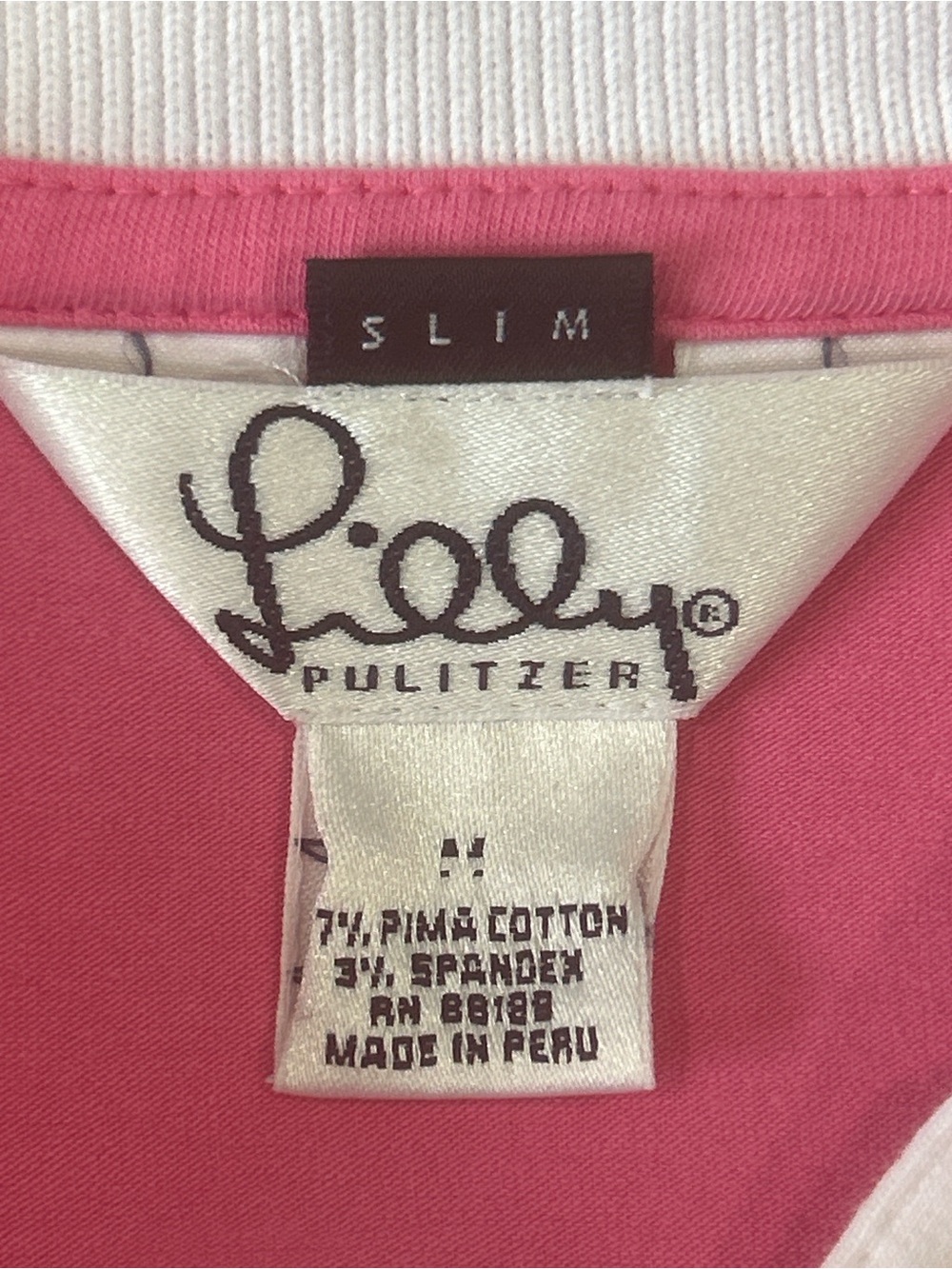 Lilly Pulitzer women sz medium slim Polo Shirt  Country Club Pink Palm Tree Top - Picture 2 of 9